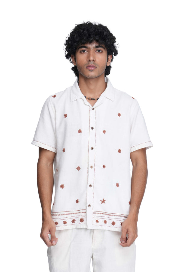 Hand Embroidered Unisex Star Anise All Over Handloom Shirt