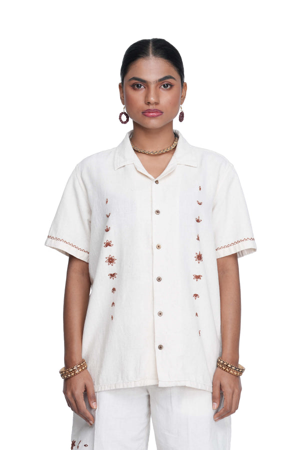 Hand Embroidered Star Anise Minimal Shirt.
