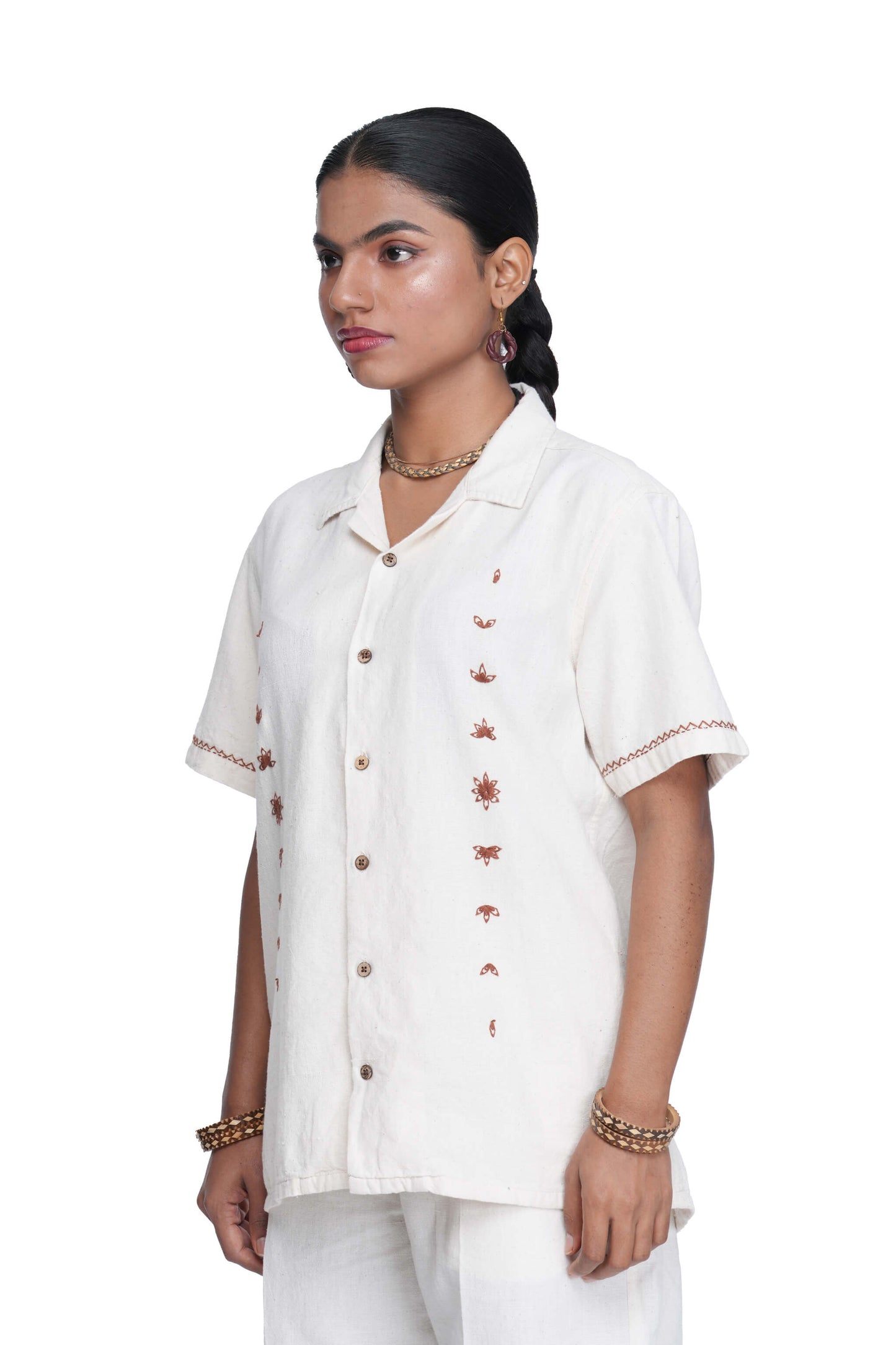 Hand Embroidered Star Anise Minimal Shirt.