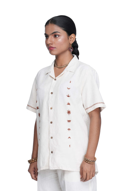 Hand Embroidered Star Anise Minimal Shirt.