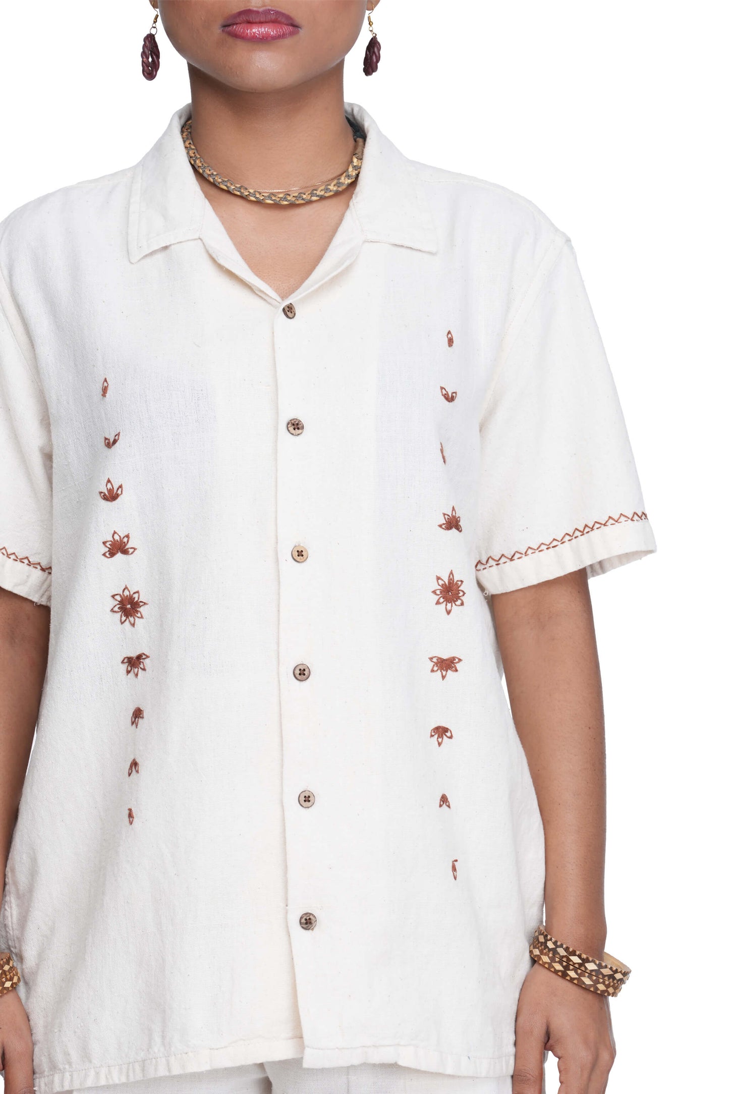 Hand Embroidered Star Anise Minimal Shirt.