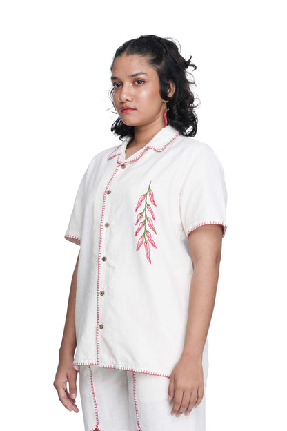 Hand Embroidered Unisex Chilli Handloom Shirt.