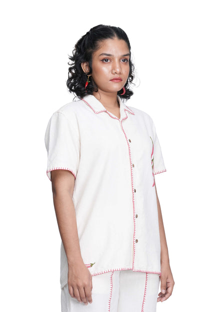 Hand Embroidered Unisex Chilli Handloom Shirt.