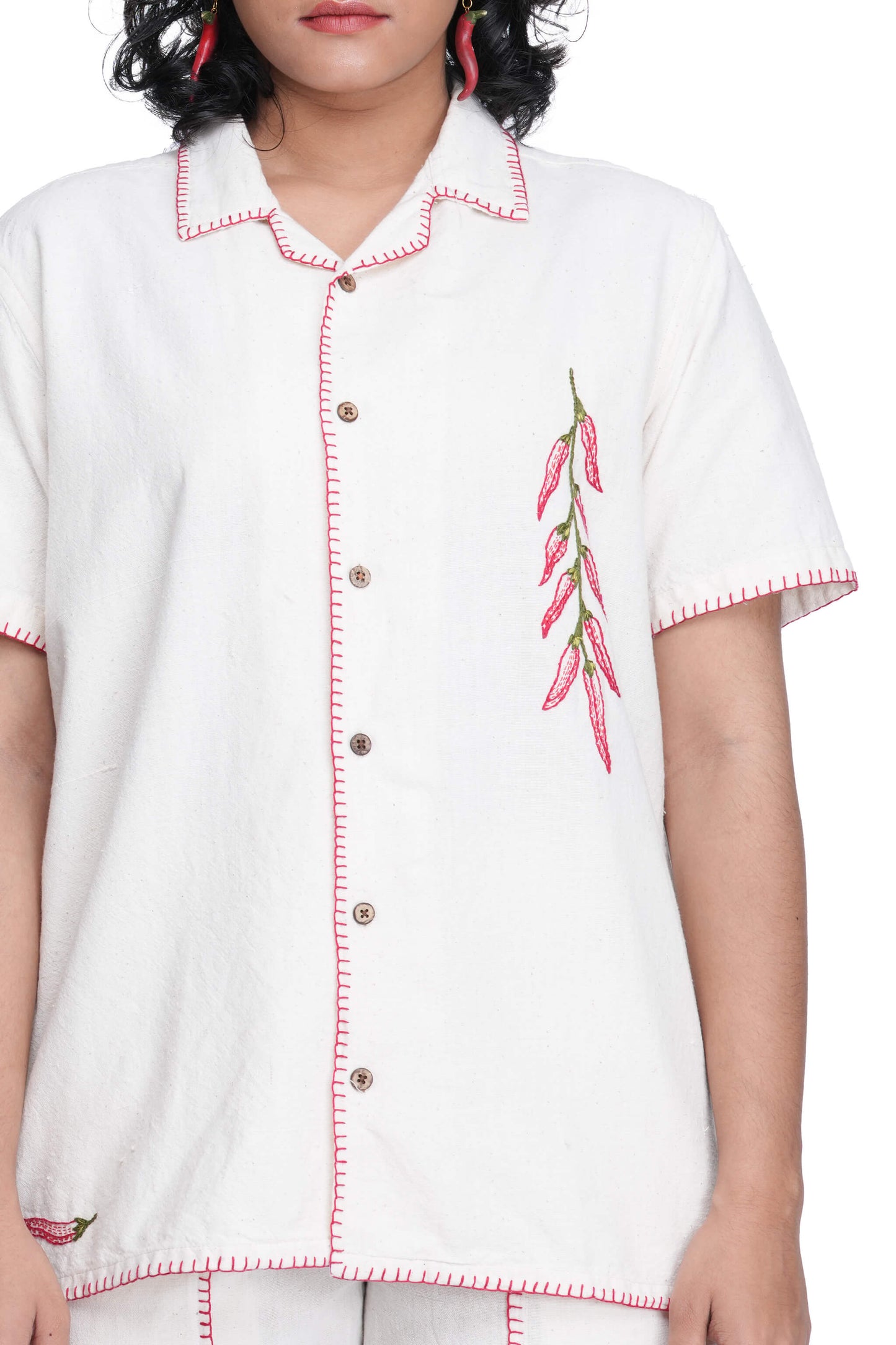 Hand Embroidered Unisex Chilli Handloom Shirt.