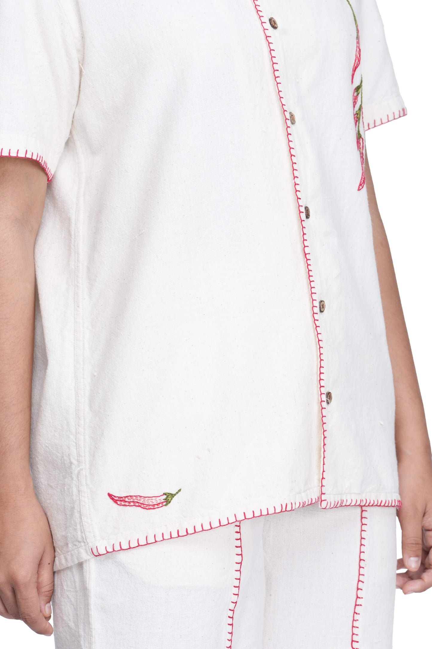 Hand Embroidered Unisex Chilli Handloom Shirt.