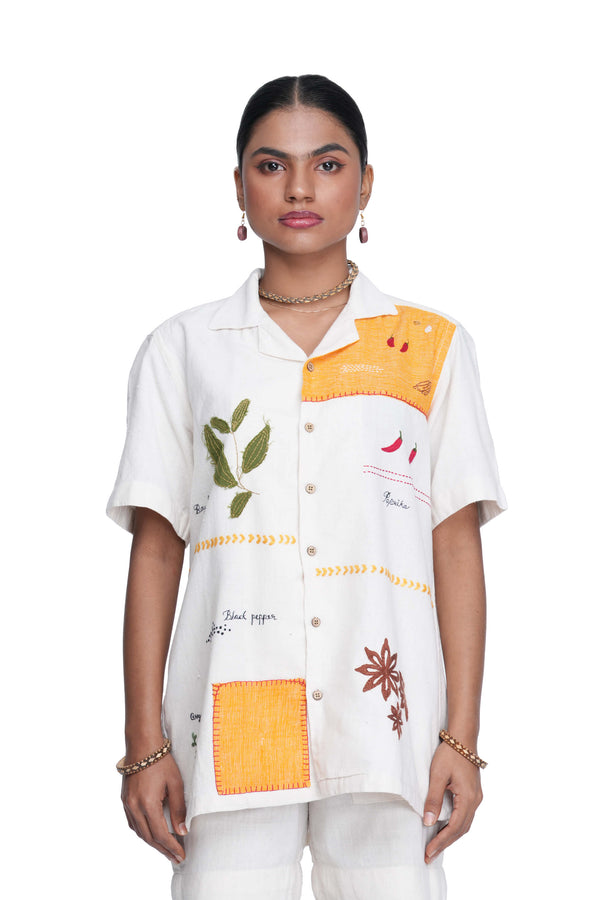 Hand Embroidered Kerala Spice Trail Patch Handloom Unisex Shirt.