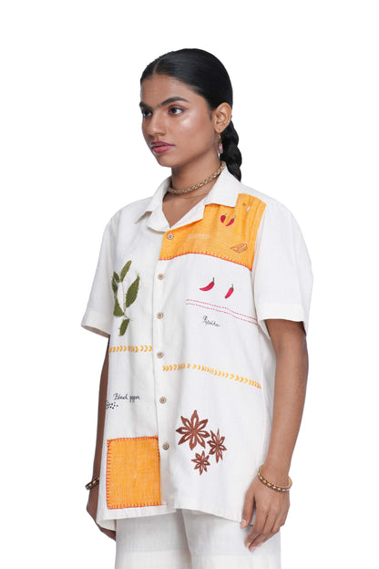 Hand Embroidered Kerala Spice Trail Patch Handloom Unisex Shirt.