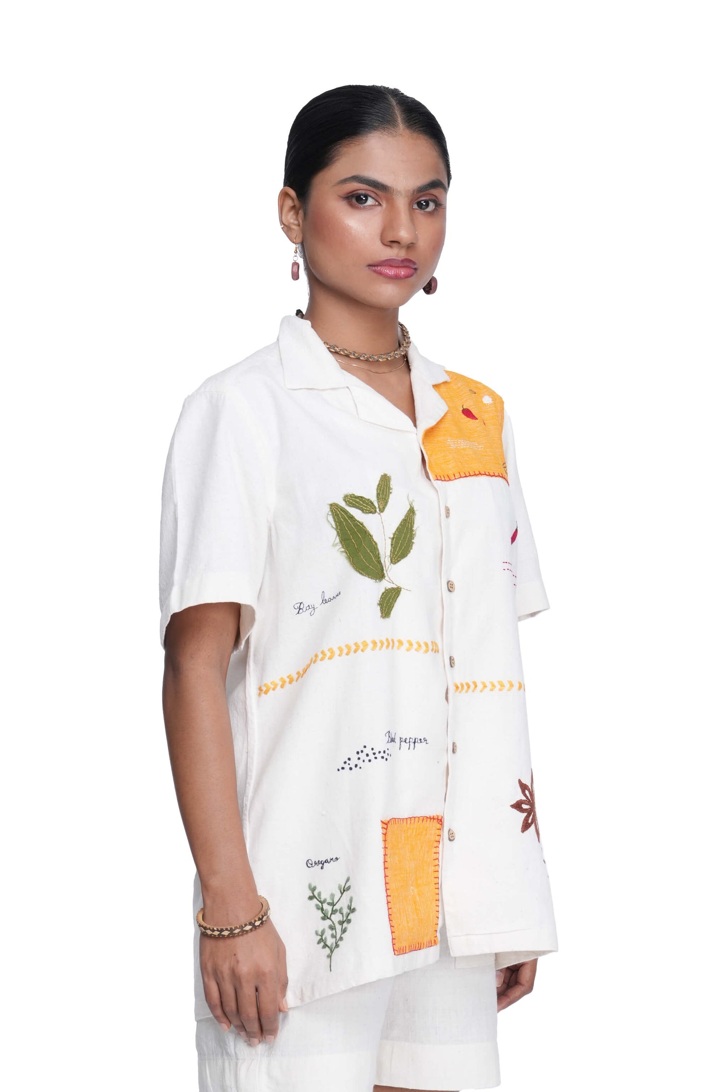 Hand Embroidered Kerala Spice Trail Patch Handloom Unisex Shirt.