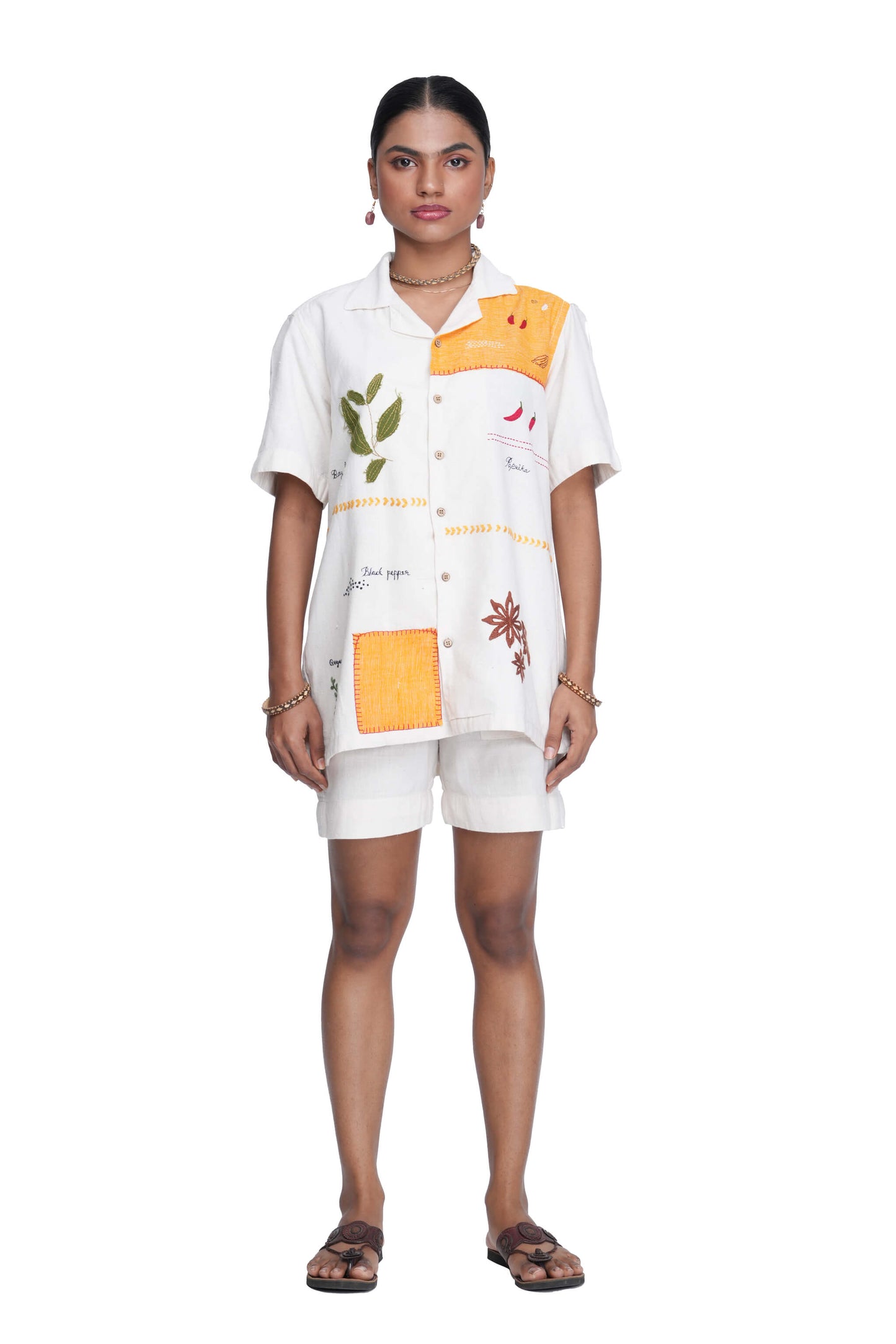 Hand Embroidered Kerala Spice Trail Patch Handloom Unisex Shirt.