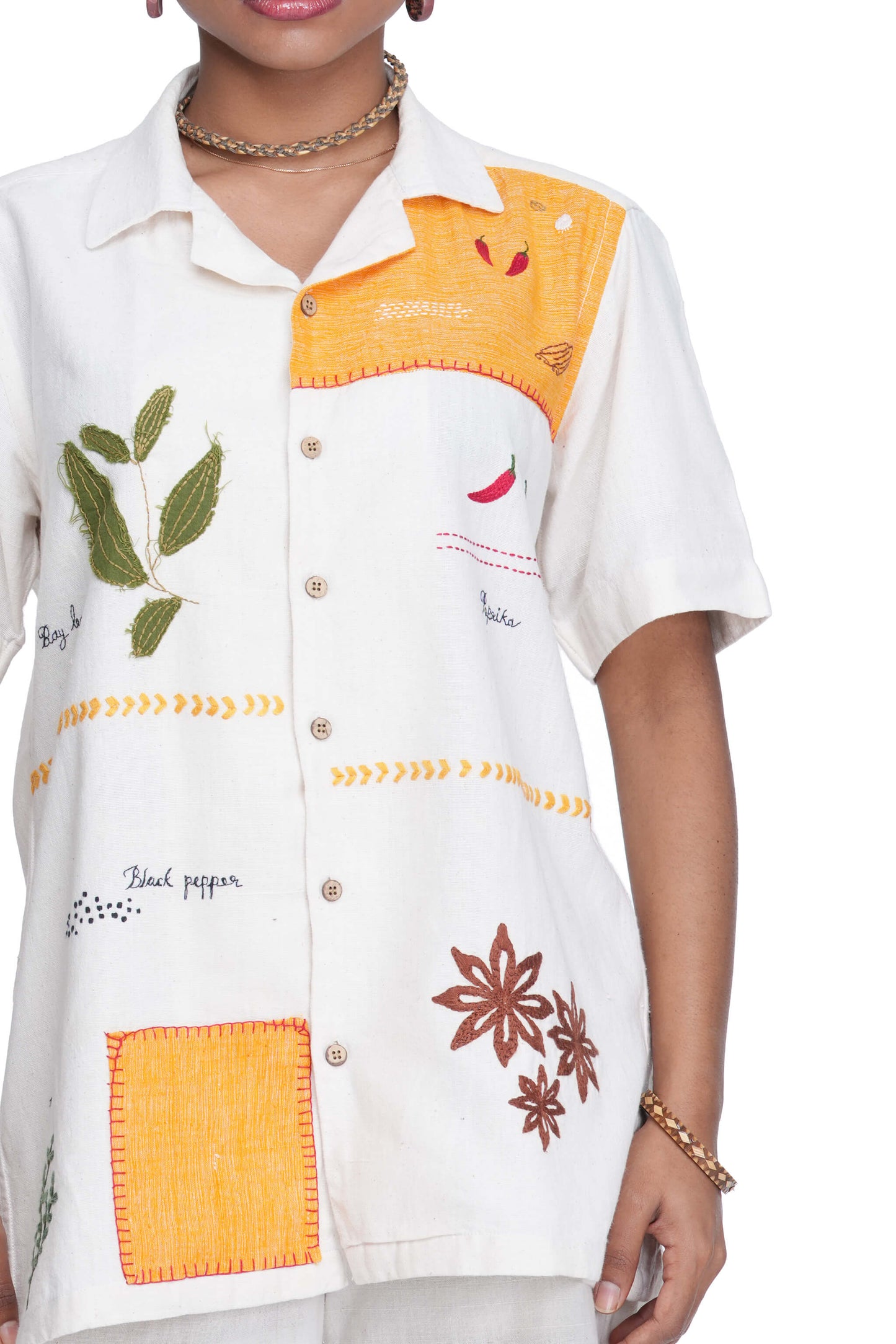 Hand Embroidered Kerala Spice Trail Patch Handloom Unisex Shirt.