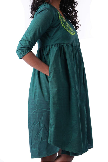 Dark Green Double shade handloom Wrap Dress