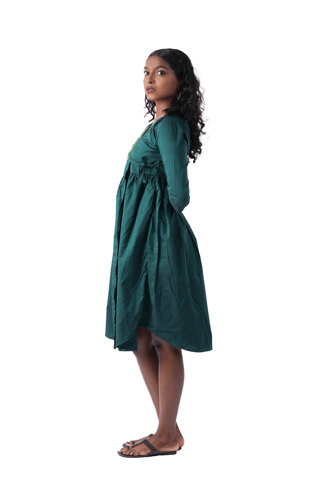 Dark Green Double shade handloom Wrap Dress