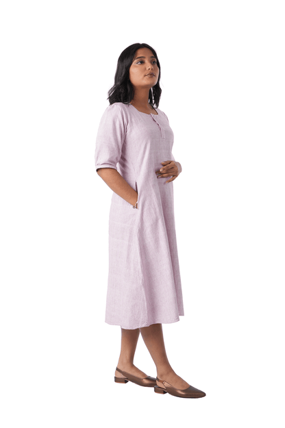 Pink Handloom A-line Kurta Dress