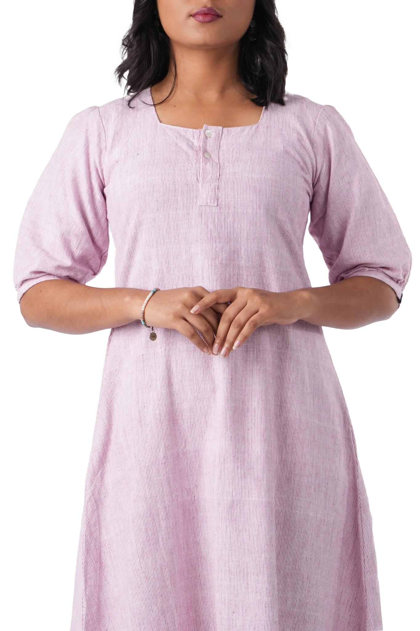 Pink Handloom A-line Kurta Dress