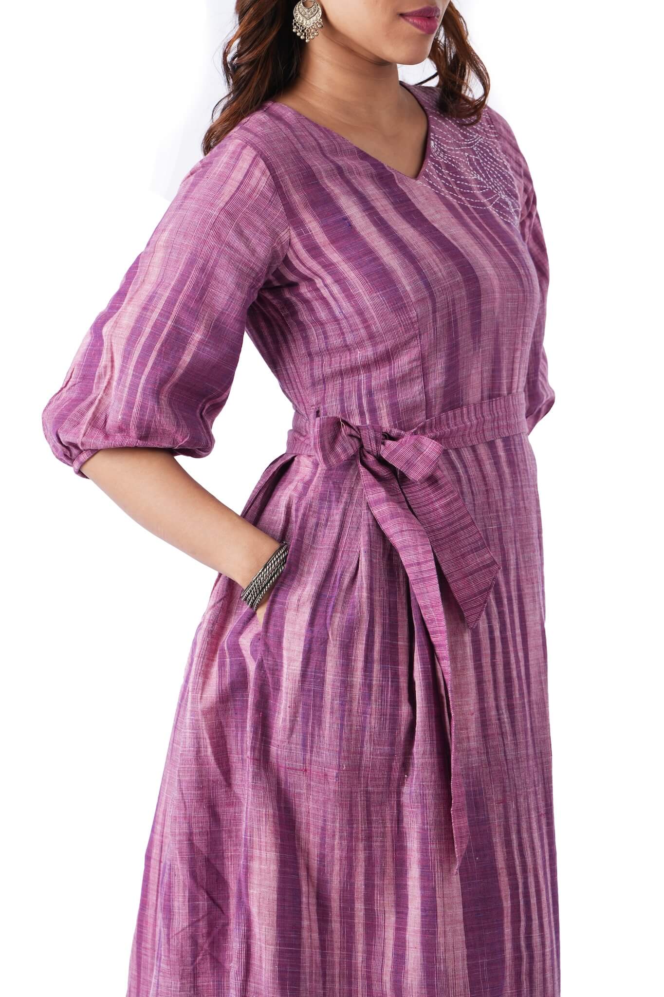 purple kurta with waist belt
