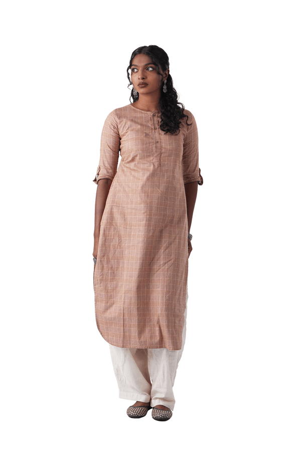 Checkered Brown Kurta