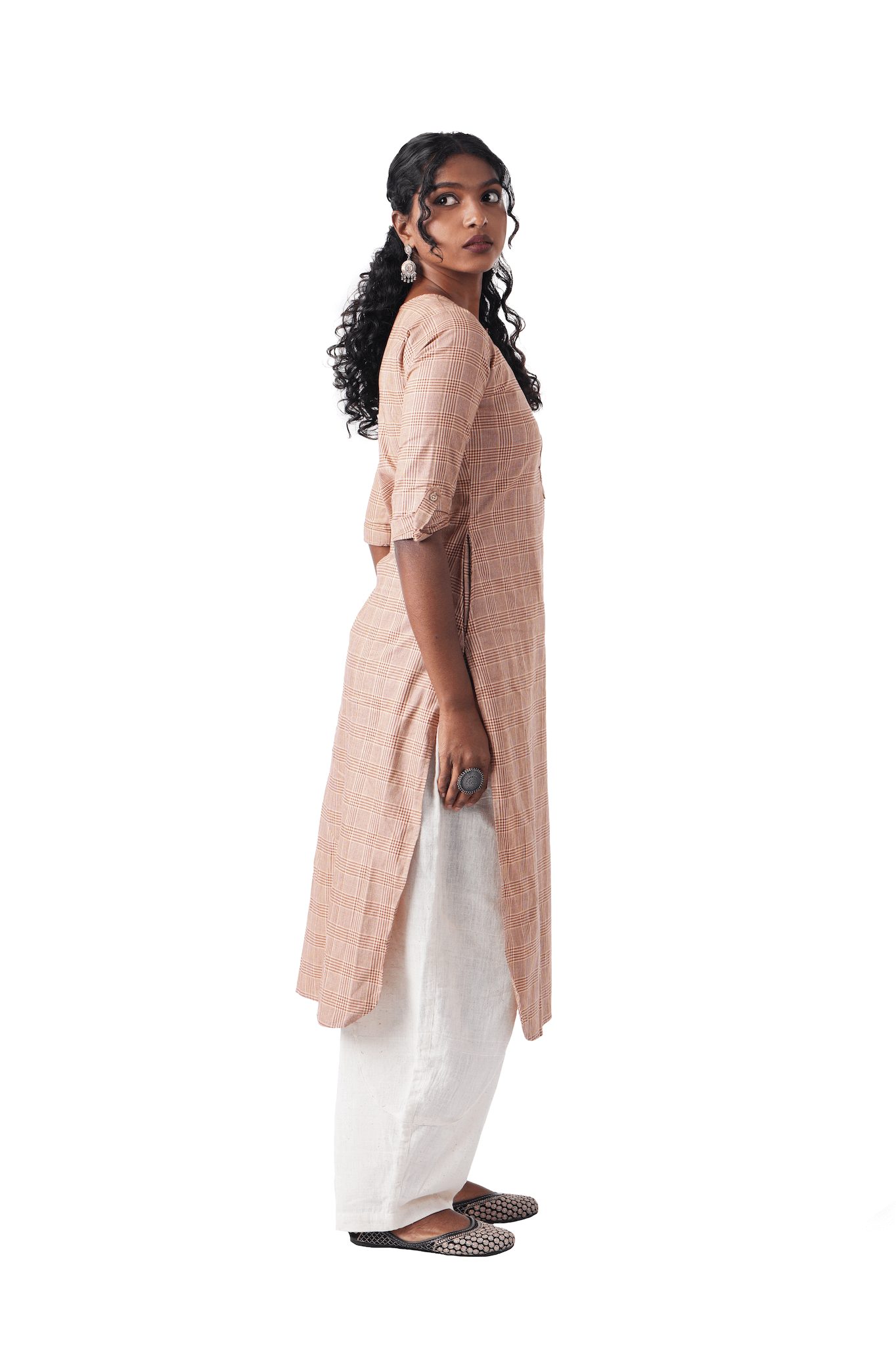 Checkered Brown Kurta