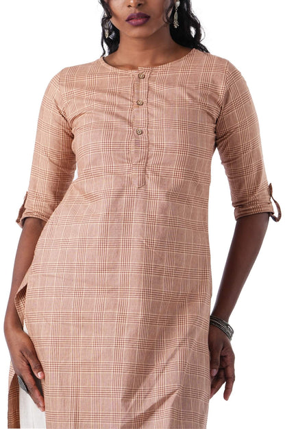 Checkered Brown Kurta