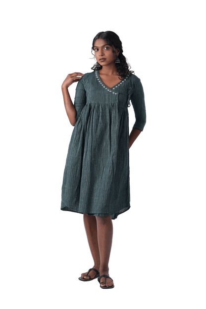 Green Khadi Wrap Dress
