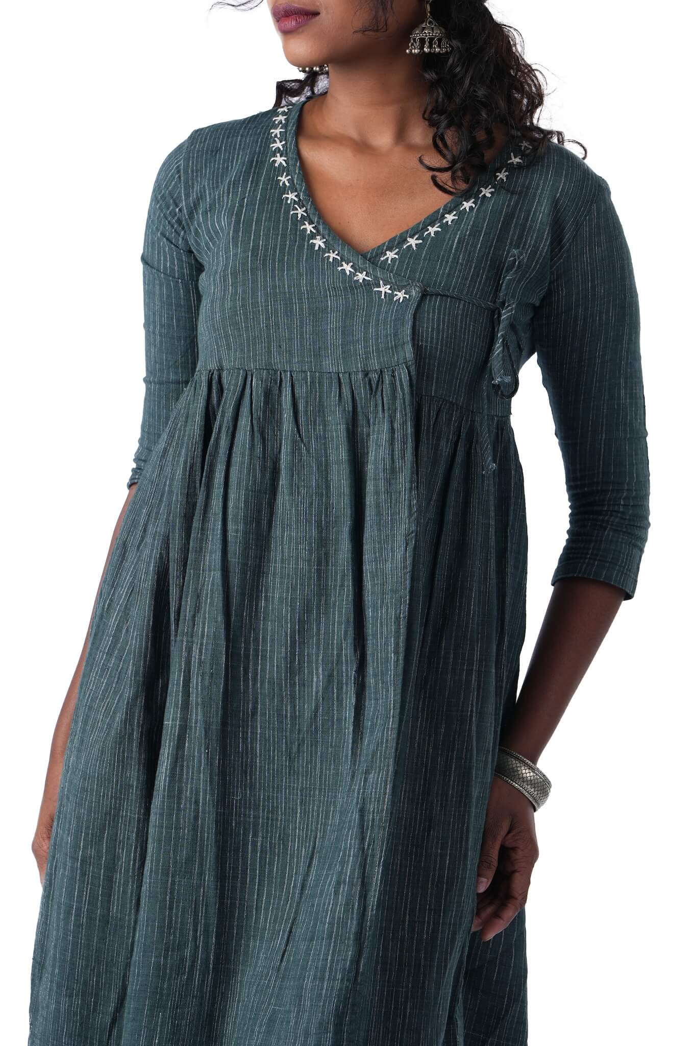 Green Khadi Wrap Dress