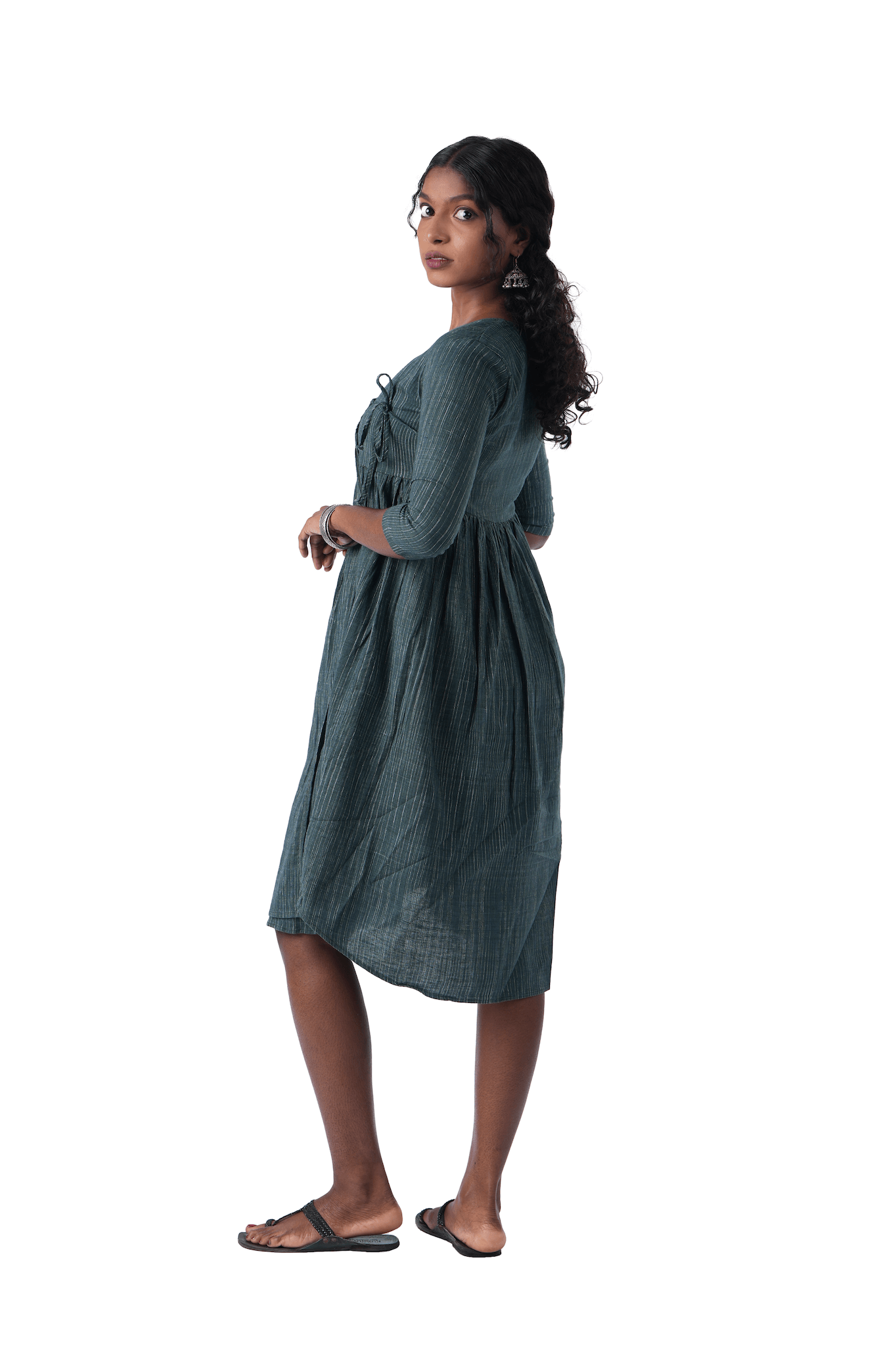 Green Khadi Wrap Dress