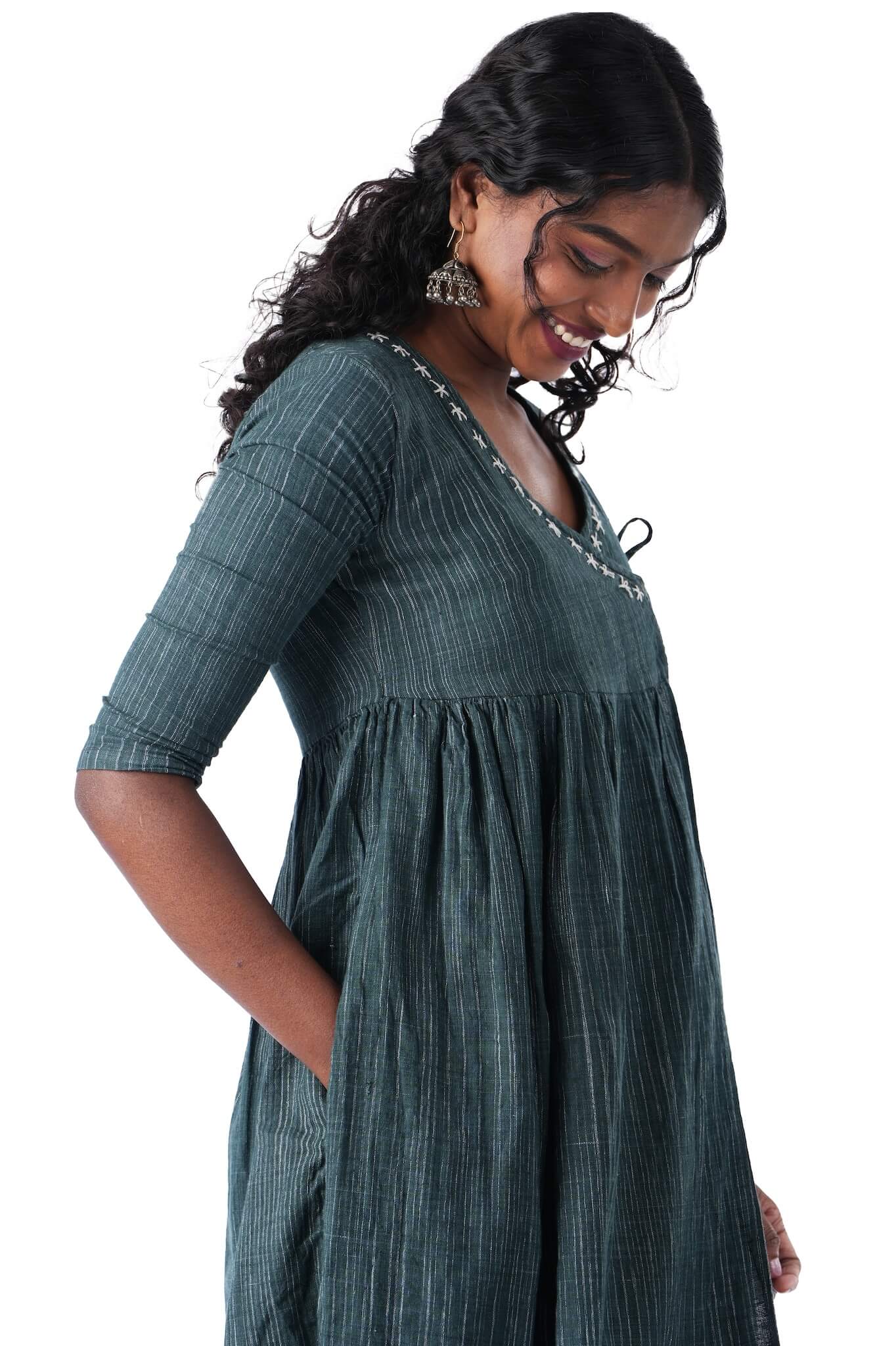 Green Khadi Wrap Dress