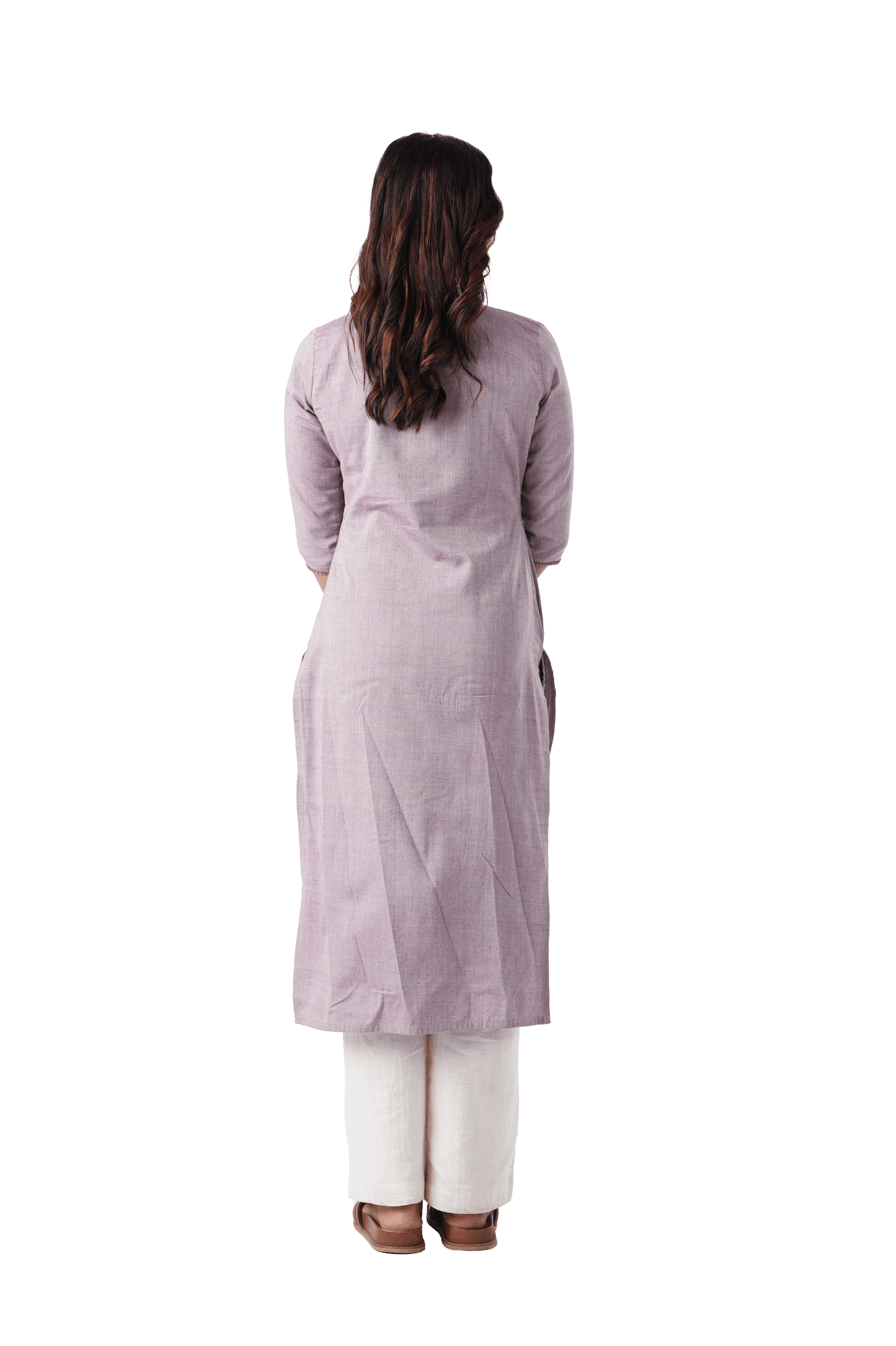 Handloom Light Purple Embroidered V-Neck Kurta