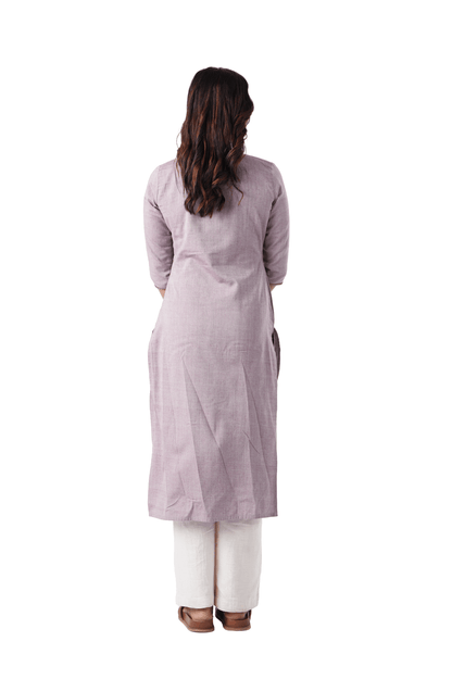 Handloom Light Purple Embroidered V-Neck Kurta
