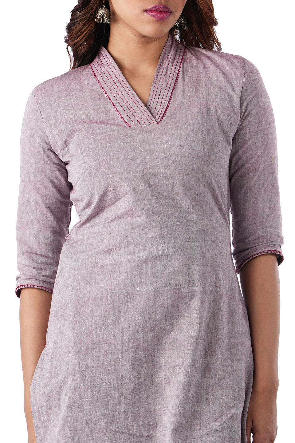 Handloom Light Purple Embroidered V-Neck Kurta