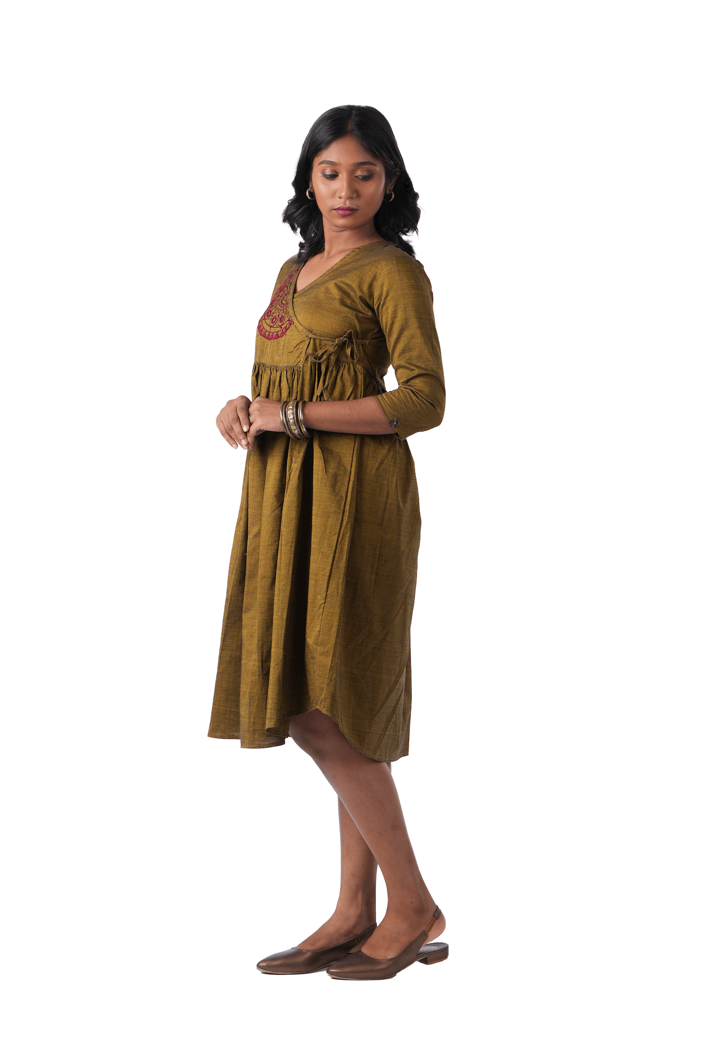 Olive Green Double shade handloom Wrap Dress