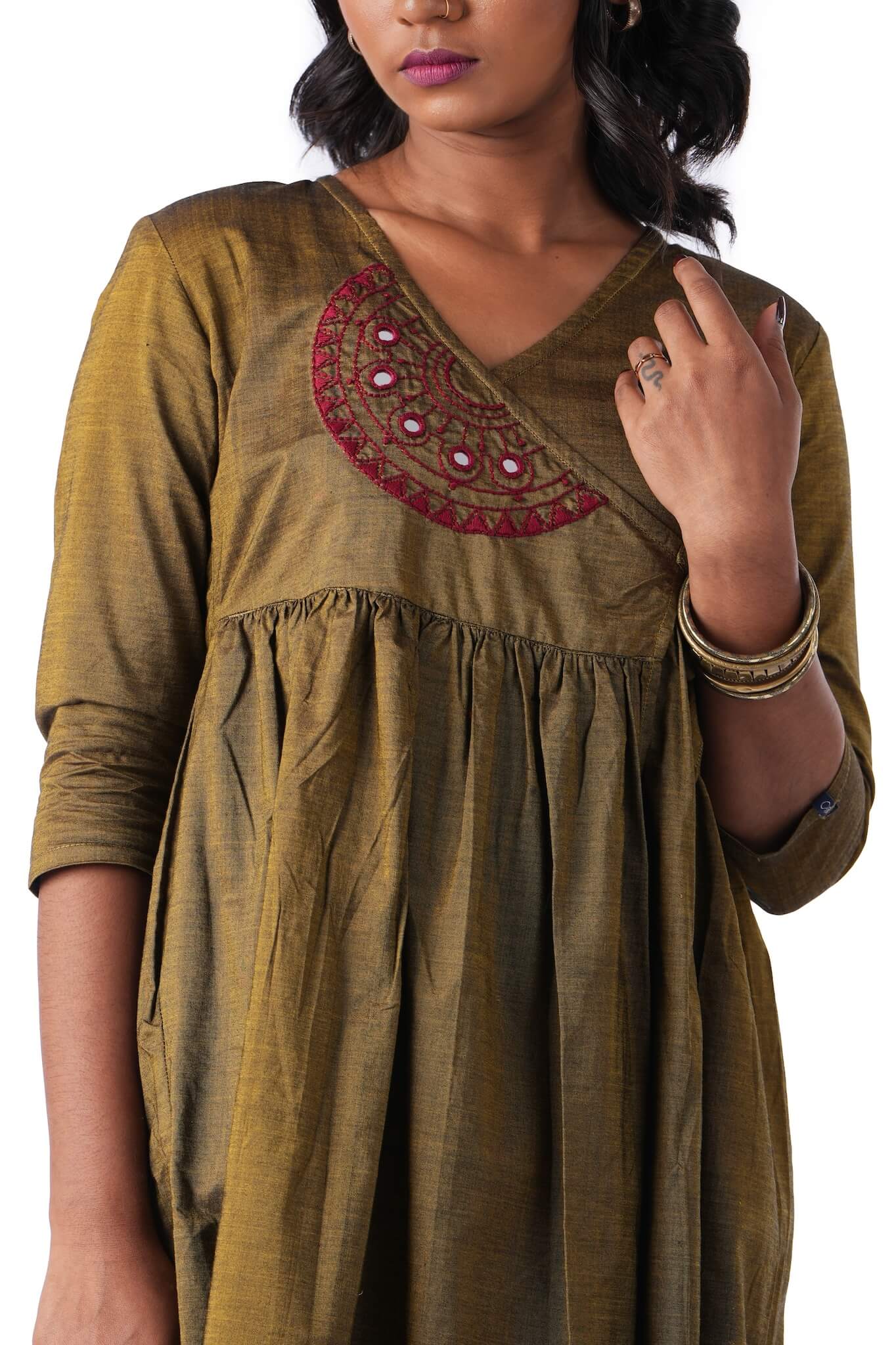 Olive Green Double shade handloom Wrap Dress