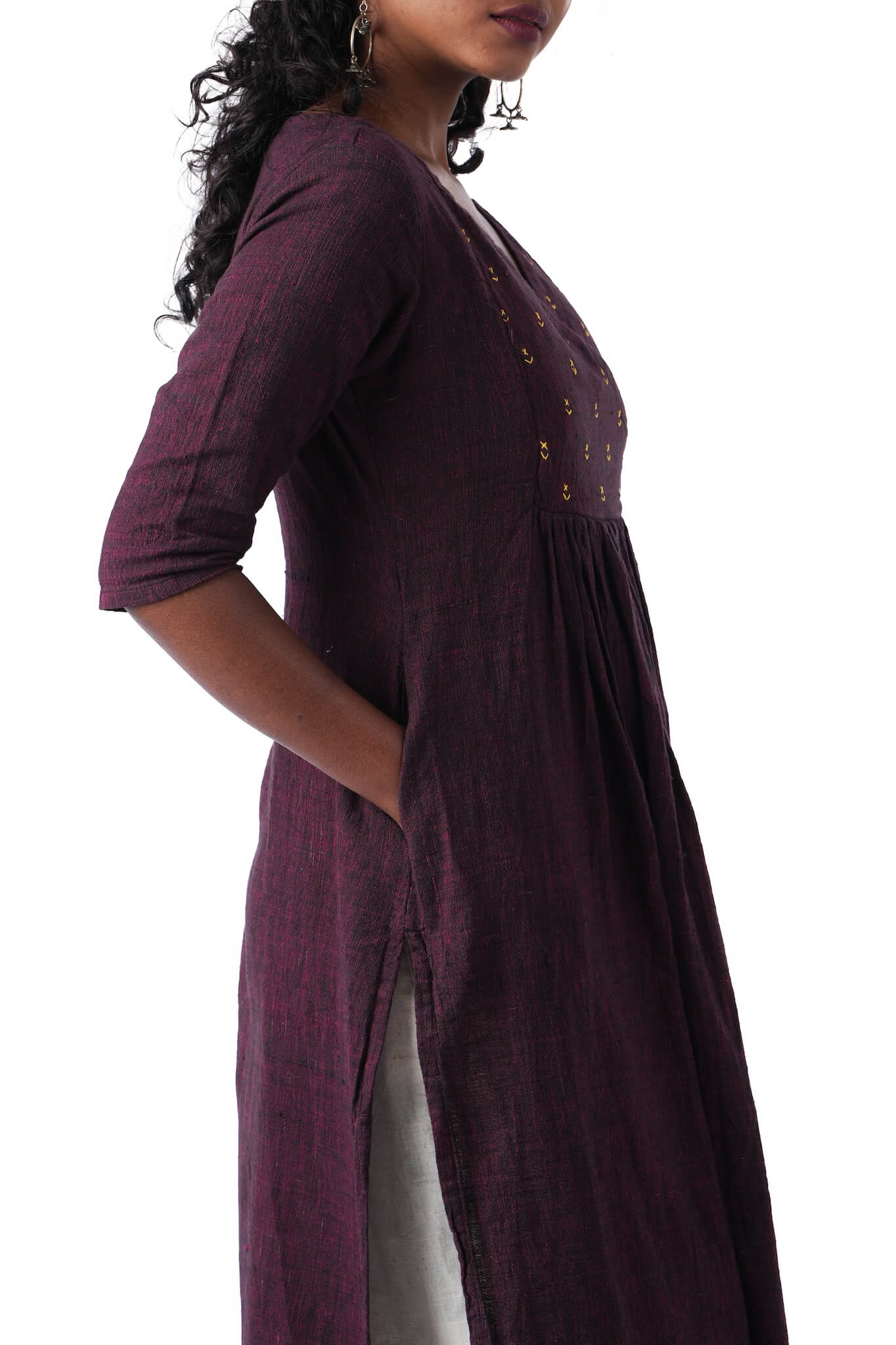 Yoke Kurta with Yellow Embroidery
