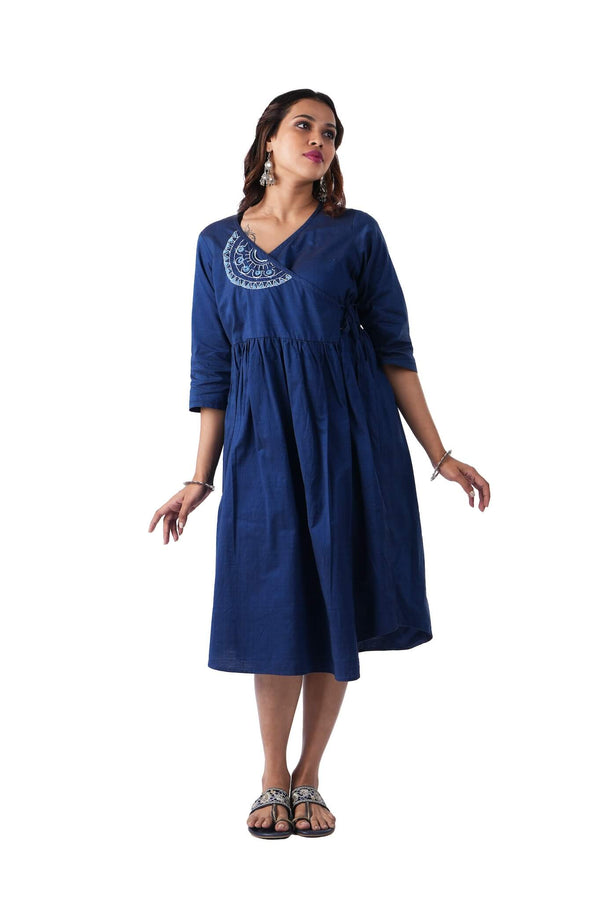 Blue Double shade handloom Wrap Dress