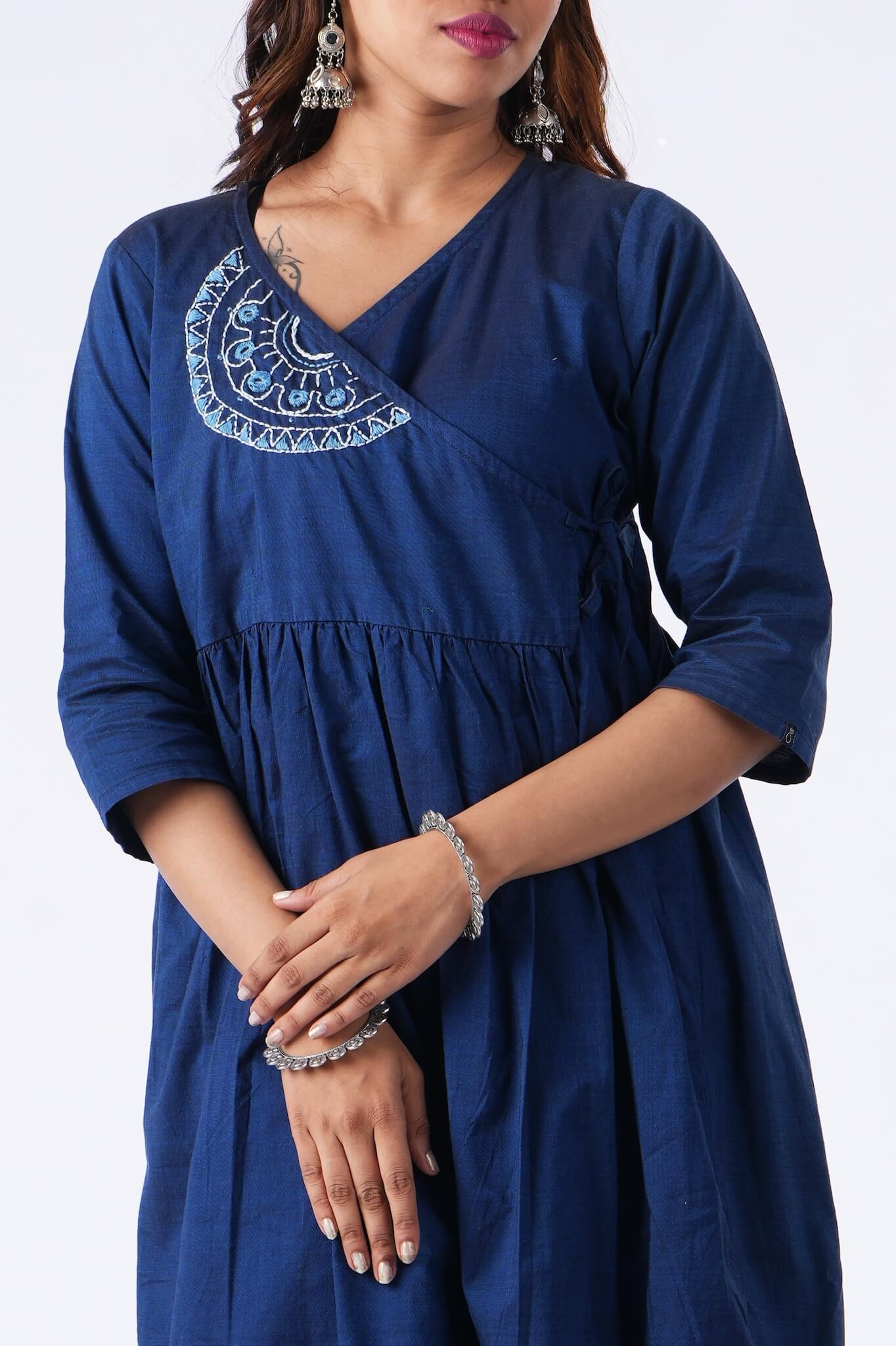 Blue Double shade handloom Wrap Dress
