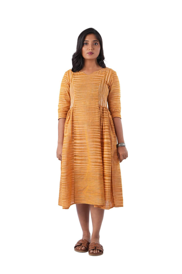 Yellow Handloom Kurta Dress with Side Embroidery