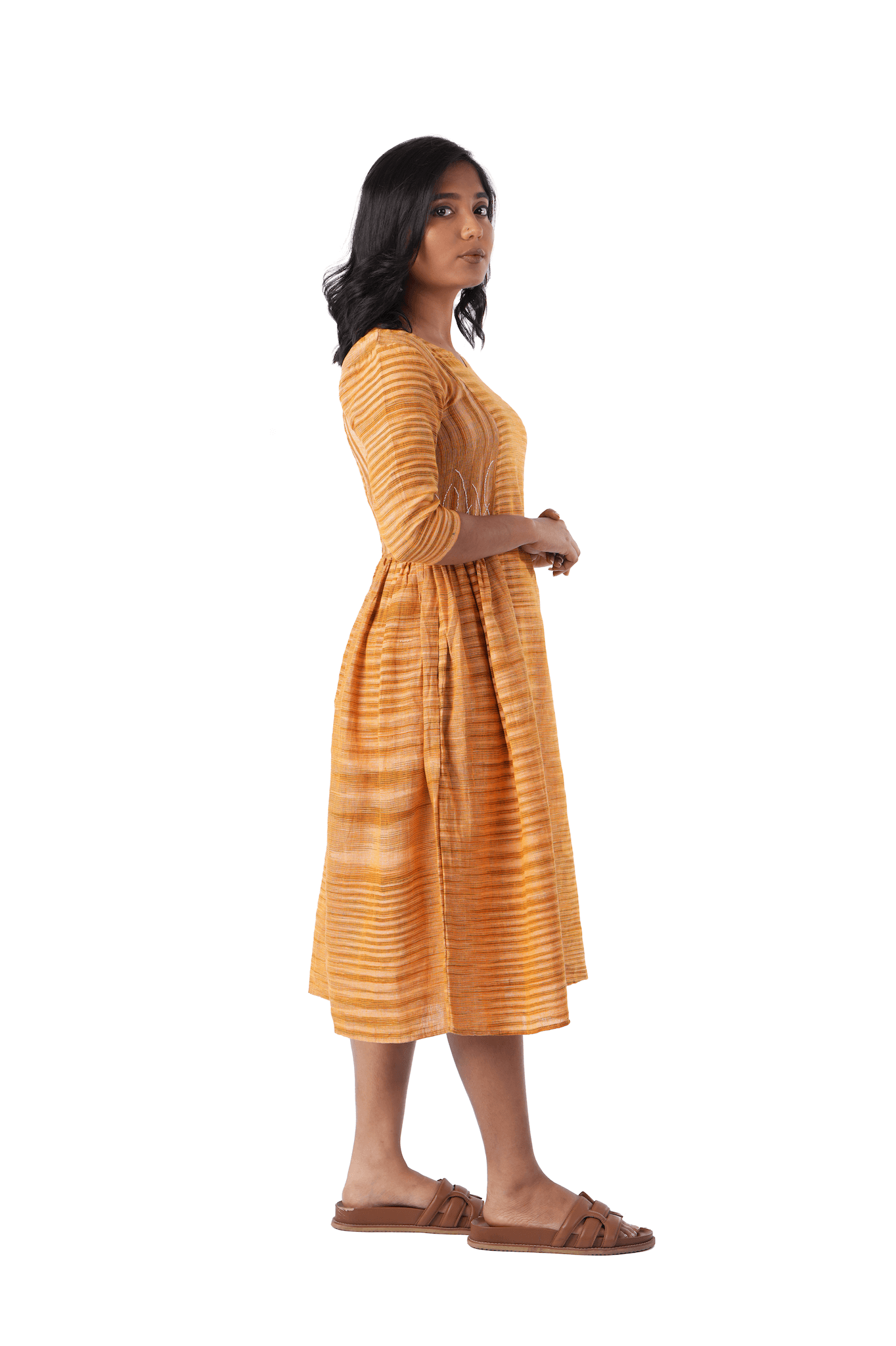 Yellow Handloom Kurta Dress with Side Embroidery