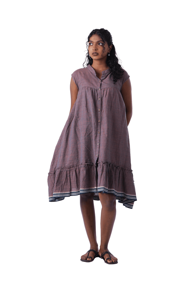 Purple front button open frock