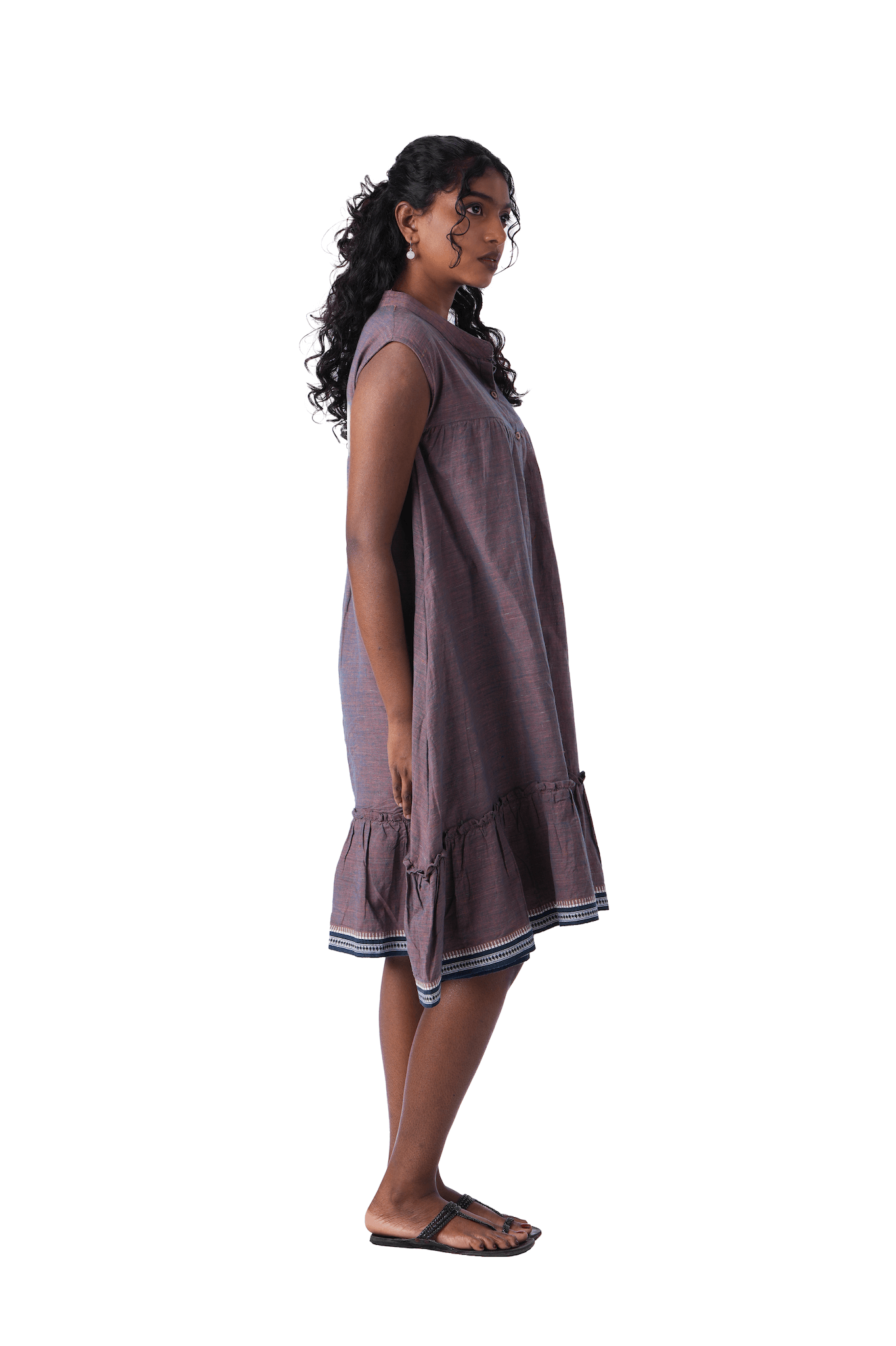 Purple front button open frock