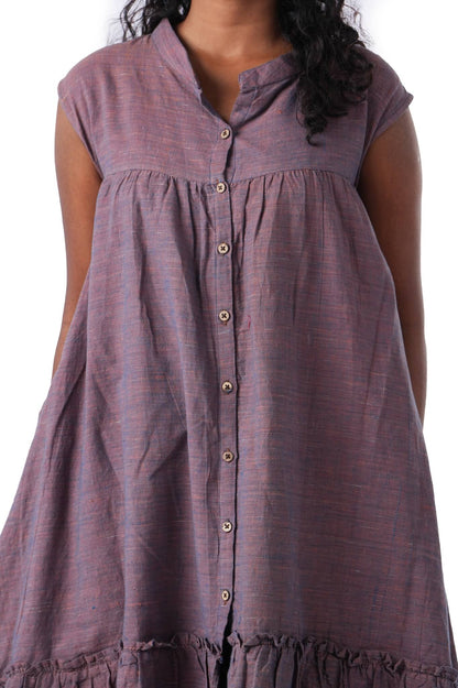 Purple front button open frock