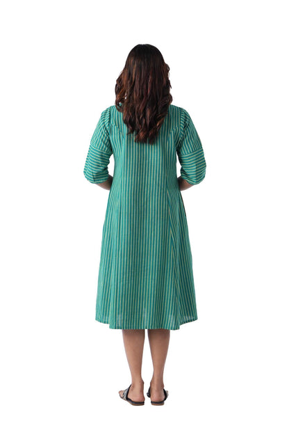 Green with yellow stripes A-line kurta dress