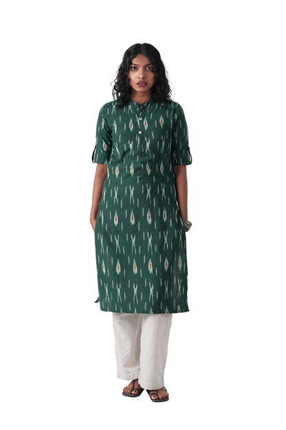 Green Ikat Handloom Kurta