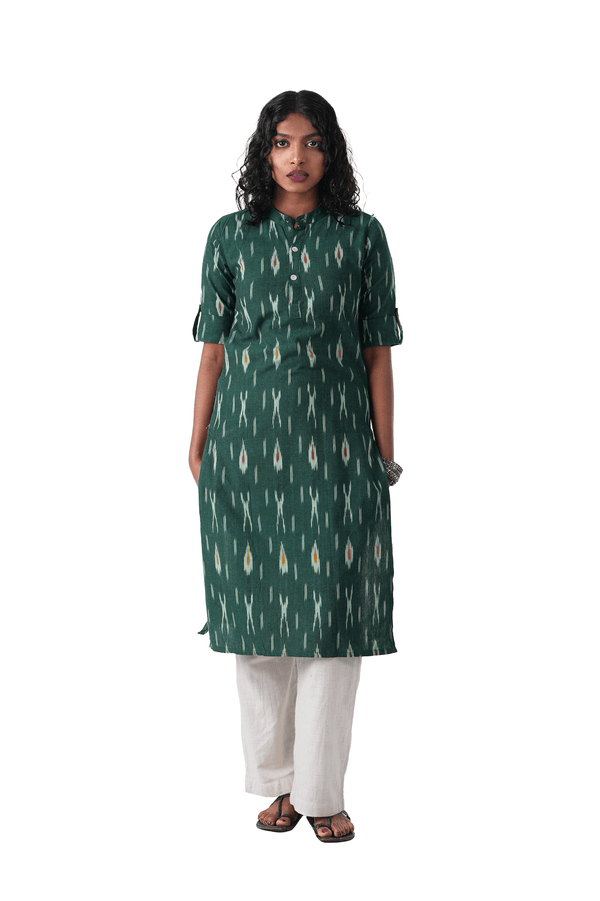 Green Ikat Handloom Kurta
