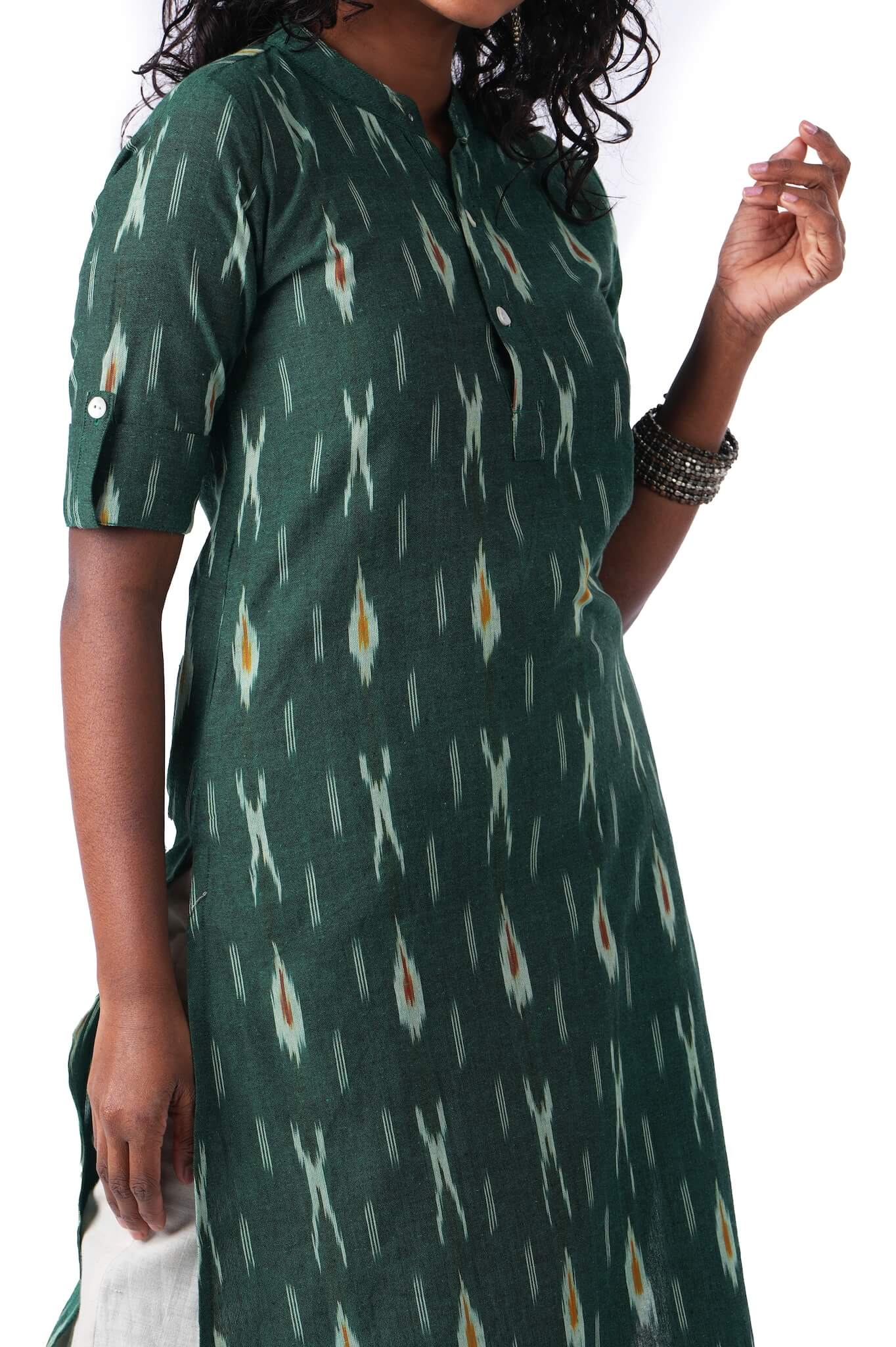 Green Ikat Handloom Kurta