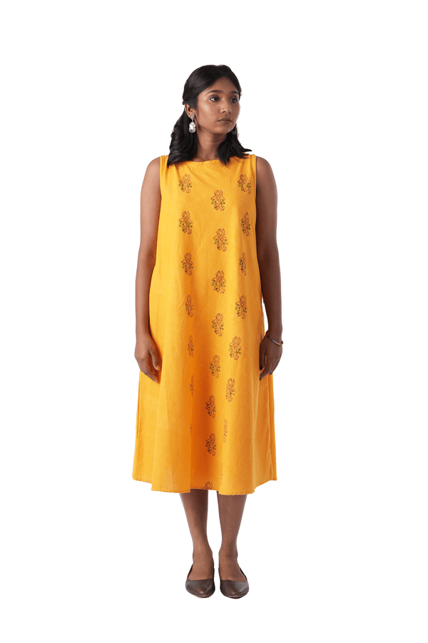 Yellow Dress with Block Print