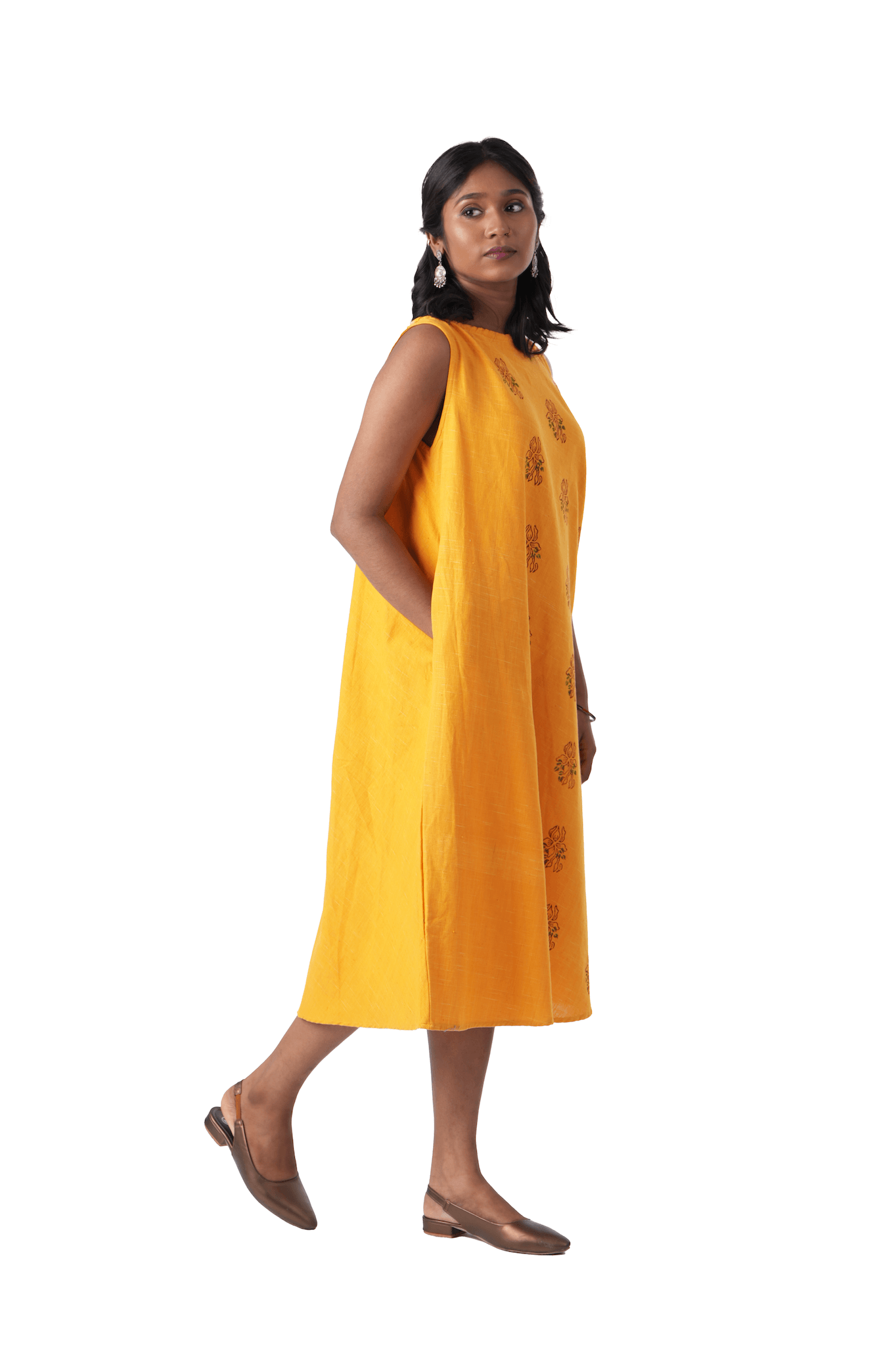 Yellow Dress with Block Print