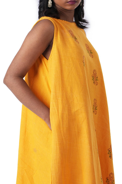 Yellow Dress with Block Print