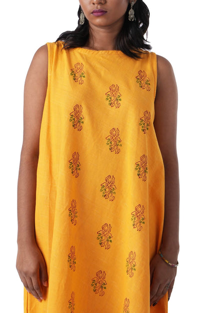 Yellow Dress with Block Print