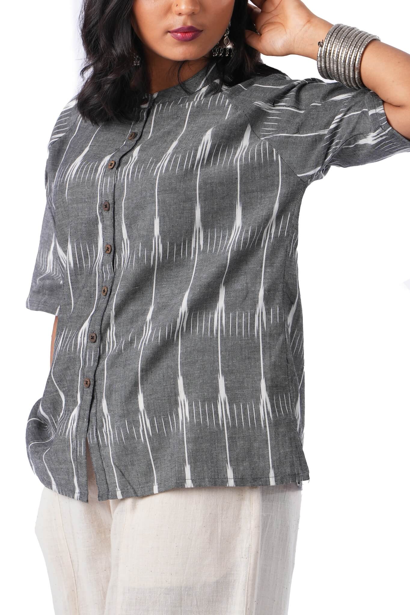 Grey Ikat Tunic Top