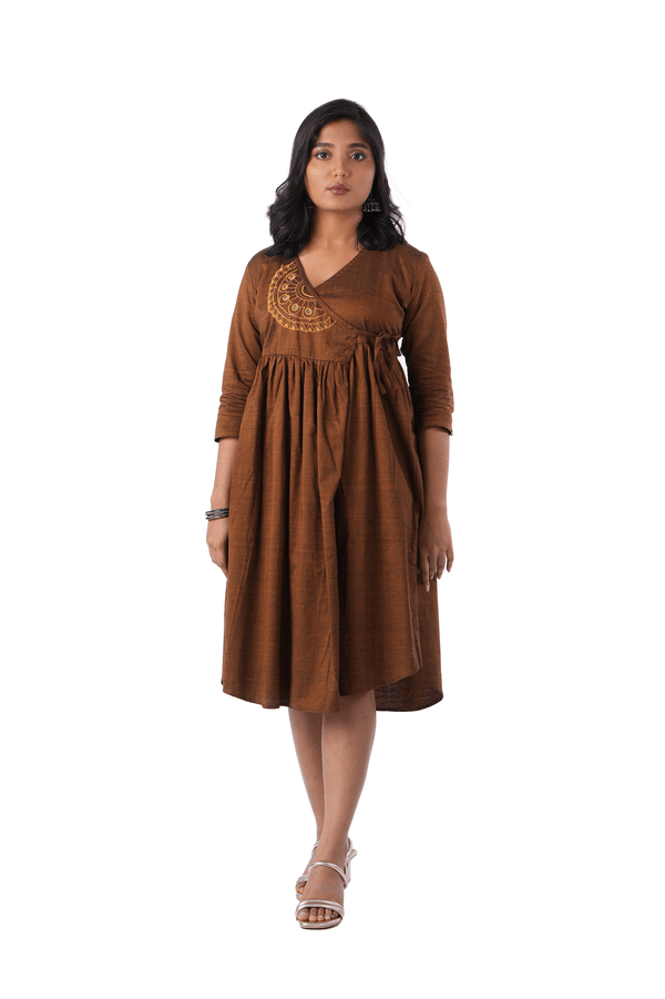 Brown Double shade handloom Wrap Dress