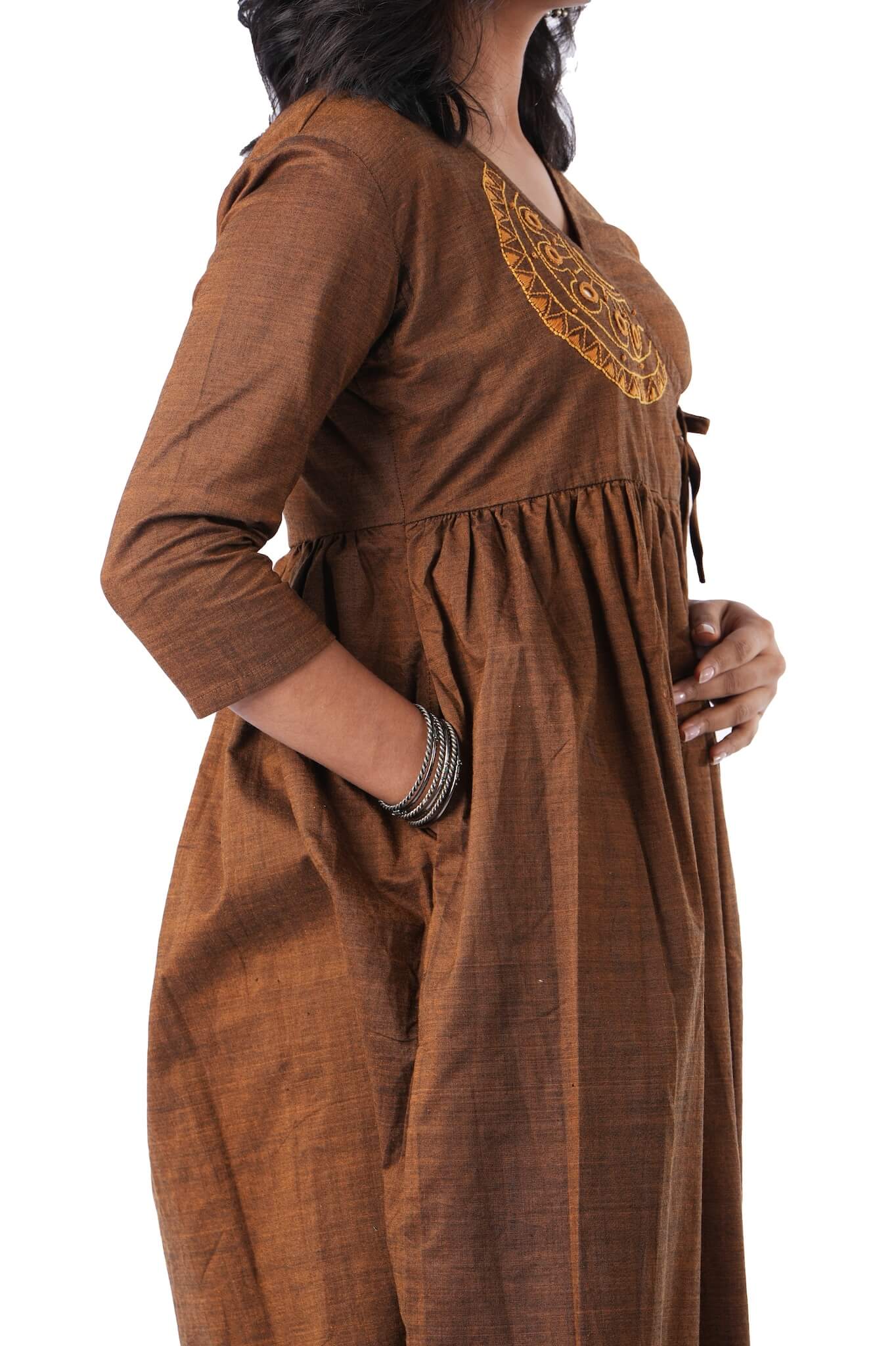 Brown Double shade handloom Wrap Dress